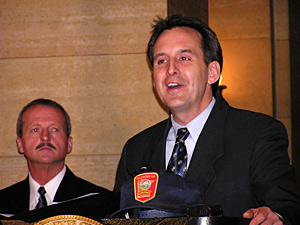 
 Gov. Tim Pawlenty noted that the system went up before he took office and he discounted the affect of budget cuts on the site's security. But in its written response to the audit,  Public Safety Commissioner Michael Campion (shown at left)  doesn't dispute
the security staff was hurt by the departure of key staff.  (MPR Photo/Laura McCallum)