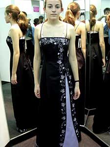 
Mary liked this black and lavender dress at the first store we went to.  (MPR Photo/Melanie Sommer)