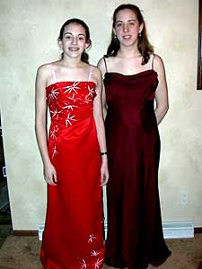 
Mary and her friend and fashion consultant, Sarah, model their prom dresses. (MPR Photo/Melanie Sommer)