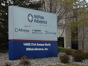 
Nilfisk-Advance is a division of Denmark-based NKT Group, headquarted in Plymouth, Minn.  A company official says the company outsources work to companies both in and outside the U.S. (MPR Photo/Jeff Horwich)