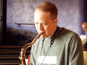 
Lincoln Center saxophonist Ted Nash joins the group during the Jazz is NOW! collaboration with the Zenon Dance Company April 29. (MPR Photo/Karl Gehrke)