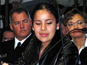 
Student Alayna Eagle Shield was skeptical that anything would come of the hearing. "We don't have a Ph.D. or other credential behind our names. I believe you already decided what you want to hear," she said.
 (MPR Photo/Dan Gunderson)