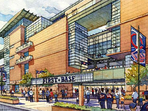 
Artist sketch of the proposed new ballpark from street level. (Minnesota Twins)