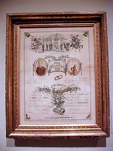 
This is a rare example of a wedding license that included photographs of the husband and wife. It is one of close to 120 examples of photographic ephemera at the Minneapolis Institute of Arts.  (MPR Photo/Marianne Combs)