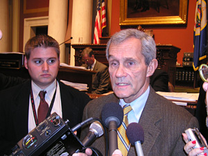 
 The gas tax  measure was offered as a compromise by Rep. Ron Erhardt,
R-Edina, chairman of the House Transportation Committee. Erhardt
said it was an effort to jump-start transportation improvements
after what many said have been years of neglect. The state's
20-cents-a-gallon gas tax last went up in 1988.
 (MPR Photo/Tom Scheck)