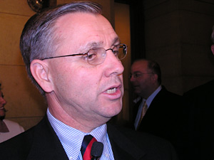 
Senate DFL Leader Dean Johnson of Willmar says if the Senate sends a gas tax to Pawlenty, he would be wise to let it go into effect.

 (MPR Photo/Laura McCallum)