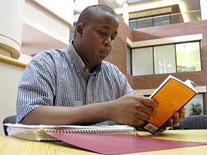 
As a child growing up in Somalia, Abdirahman Adan wanted to be an airline pilot in Africa. Today he is a student at the University of Minnesota. The 23-year-old is studying computer science and medical technology. He says the university is one of the best things about life in Minnesota. (MPR Photo/Nikki Tundel)