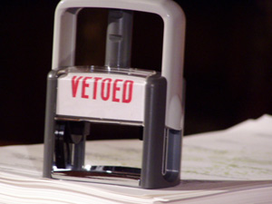 
The veto stamp. (MPR Photo/Michael Khoo)