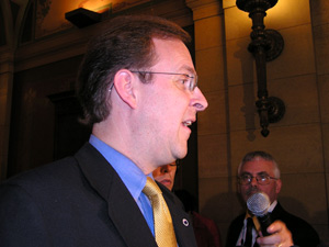 
 House Minority Leader Matt Entenza of St. Paul says the money should help pay for state health-care programs.
 (MPR Photo/Tom Scheck)