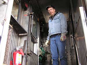 
Tim Schandel has operated the train engines for the North Shore Scenic Railroad for more than 20 years. (MPR Photo/Bob Kelleher)