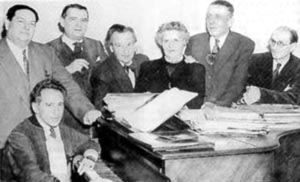 
Les Six in the 1950s: Jean Cocteau (at piano),  Darius Milhaud, Georges Auric, Arthur Honegger, Germaine Tailleferre, Francis Poulenc, and Louis Durey. (file photo)