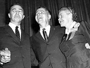 
Eugene McCarthy, left, with other prominent Minnesota Democrats, Orville Freeman, center, and Eugenie Anderson, in 1958.
 (Photo courtesy of the Minnesota Historical Society)