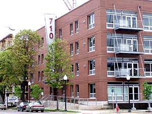 
Just down the street from the Bookmen Buildings are the 710 Lofts, 720 Lofts, and pretty soon, the 730 Lofts condominiums. (MPR Photo/Brandt Williams)