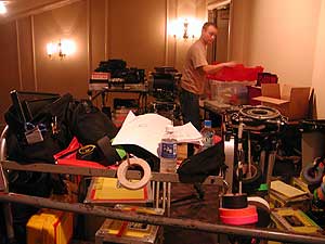 
In addition to creating the needed scenery, the film crew has brought in a large amount of the bits and pieces vital for movie making. (MPR photo/Chris Roberts)