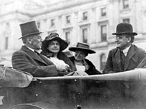 
President Woodrow Wilson, shown here with his wife and Gov. J.A.A. Burnquist and his wife, during a visit to Minnesota. Wilson and other federal leaders were alarmed at the tactics of the Commission on Public Safety.  (Photo courtesy Minnesota Historical Society)