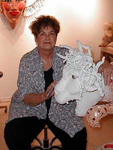 
Onofrio spends most of her time working in her studio.  She has a handful of assistants who help out.  She says it takes several months to complete a single piece. (MPR Photo/Erin Galbally)