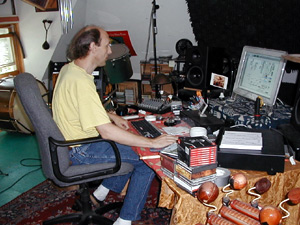 
Smith converted a room in his attic into a music studio. Music has been a lifelong passion, although not his career until recently. He has a collection of instruments from around the world that he uses to create layers of sounds in his compositions. (MPR Photo/ Marianne Combs)