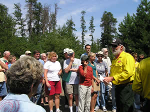 
Incident Commander Jim Hinds told Gunflint Trail residents on Tuesday that the fight will go on for some time.
 (MPR Photo/Bob Kelleher)