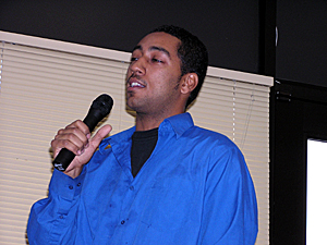 
Marcus Harcus, a candidate who has run for several other city offices in the past, received strong support when he talked about ending police brutality and overzealous police officers in the city.  (MPR Photo/Tom Scheck)