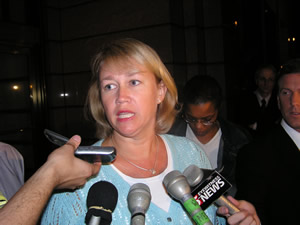 
 Julie Hagen Showers, Northwest's vice president of labor
relations, said the airline made a "fair and equitable" offer
given its economic circumstances.
 (MPR Photo/Mark Zdechlik)
