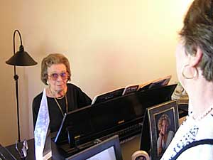 
Betty Zuber plays the piano in her Glenwood apartment.  Zuber remembers lots of famous musicians playing at the Lakeside Ballroom in the 1940s, '50s and '60s. (MPR Photo/Tim Post)