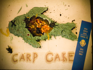 
Spencer Ridgway of Johnston, Iowa, won the junior division of Chuck E. Cheese’s Ugliest Cake contest with his carp cake.  (Tom Moore Images)