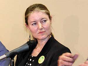 
Elizabeth Dickenson, the Green Party candidate, says she would also look at raising city taxes to pay for needed services. (MPR Photo/Marisa Helms)