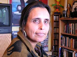 
Winona LaDuke is founder and director of the White Earth Land Recovery Project. The organization buys around 50,000 lbs. of wild rice each year from White Earth tribal members, then markets the rice to a growing international market. (MPR photo/Tom Robertson)