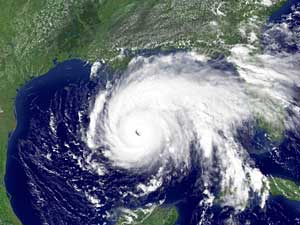 
This satellite image from NOAA, taken Thursday morning, shows Hurricane Rita in the Gulf of Mexico heading towards the Texas coast. (Photo by NOAA via Getty Images)