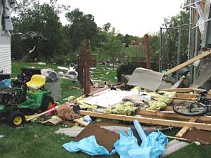 
Debris from a damaged garage. (MPR Photo/Sam Choo)