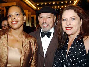 
August Wilson, with his daugther Sakina Ansari, left, and his wife Constanza Romero, right, at the opening of "The Gem of the Ocean" at the Walter Kerr Theatre on December 6, 2004 in New York.  (Photo by Brad Barket/ Getty Images)