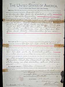 
This 1905 document grants more than 100 acres of land to Kakaygeesick, also known as Everlasting Sky. The land was intended for all of the Ojibwe living in the Warroad area. (MPR photo/Tom Robertson)