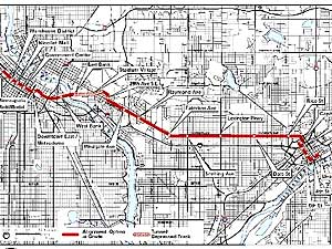 
A proposed light rail route for the Central Corridor.  (Map courtesy of Central Corridor Coordinating Committee)