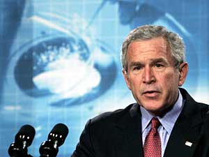 
President George W. Bush outlined his administration's national strategy for pandemic influenza preparedness and response Tuesday at the National Institutes of Health. Bush called for an early warning system in case of an outbreak of a flu pandemic.  (Photo by Alex Wong/Getty Images)
