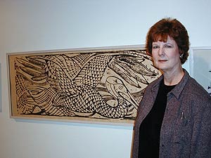 
Pat Pinson is curator of the Walter Anderson Museum of Art in Ocean Springs, Mississippi. She says the museum has had to cut its staff in half since Hurricane Katrina, but plans to stay open and provide an artistic refuge for people still recovering from the hurricane.  (MPR Photo/Marianne Combs)