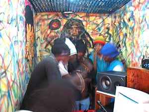 
Inside Aang Serian Studios, hip hop MCs practice their rhymes before heading into the vocal booth. (Photo: Jonah Eller-Isaacs)