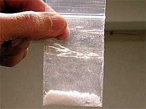 
This is crystal meth, also called "glass" or "ice." It's a more refined version of the drug that used to sell for $200 a gram. Now it's cheaper, about $150 a gram. Law enforcement officials say an increased supply of the drug in Minnesota means fewer people are making meth.  (MPR Photo/Tim Post)