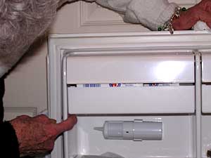 
Honor Hacker has a sensor in her refrigerator to make sure she drinks enough juice and water. (MPR Photo/Lorna Benson)