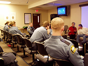 
New police officers in St. Paul learn about the collaboration with social service providers during training.   (MPR Photo/Toni Randolph)