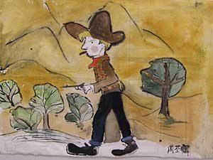 
Western landscapes and Wild West shootouts are popular themes among Chinese students. (MPR Photo/Bob Reha)