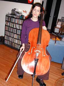 
Jacqueline Ferrier-Ultan is a cellist who plays with several bands in town. While she's known the members of Keys Please for years, this is the first year she's ever performed with them. (MPR Photo/Marianne Combs)