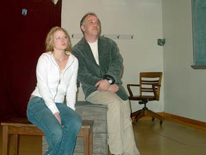 
"When We Dead Awaken" is one of Henrik Ibsen's more surreal plays. The Commonweal Theatre decided to create a backdrop to match. Amanda Davis plays Maja Rubek and David Roberts plays Arnold Rubek.
 (MPR photo/Sea Stachura)