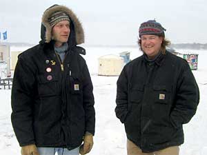 
Peter Haakan Thompson and Dave Pitman are the co-curators of the Art Shanty project. 
 (MPR Photo/Tom Crann)